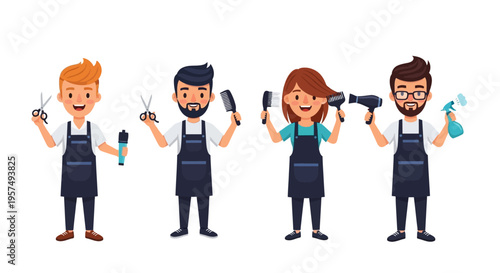 Hair Stylist Character Set Salon Cartoon Vector Illustrations Isolated on White Background