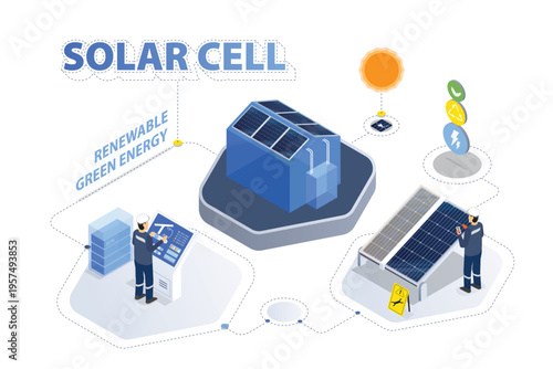 Solar Cell Energy, Green Energy in Isometric graphic