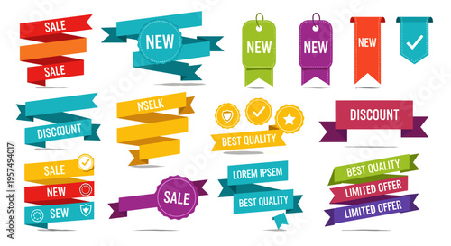Collection of colorful sale new discount and best quality ribbons and tags