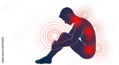 An active silhouette of a young woman with long hair wearing headphones and listening to music while she joins a group of people for a sport dance illustration