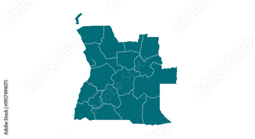 Teal map outline of angola divided into provinces on a white background