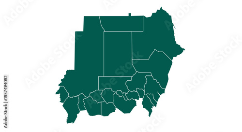 Outline map of sudan with internal state borders teal vector graphic on white