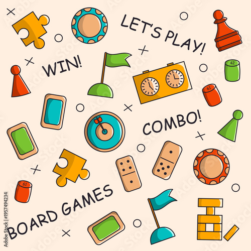 Vector colored pattern board games elements