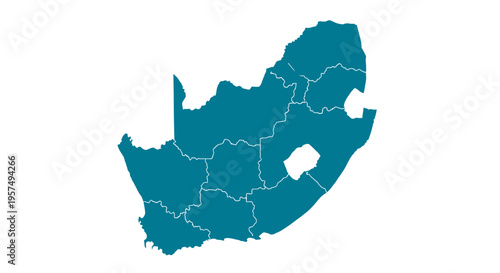 Teal south africa map with provincial borders isolated on white background clean