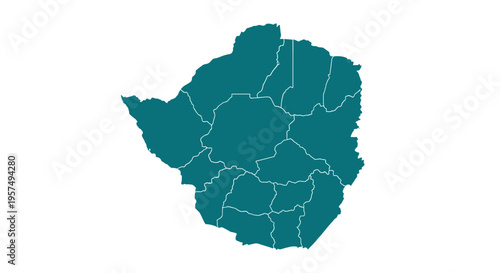 Teal zimbabwe map silhouette with internal provinces divided by lines