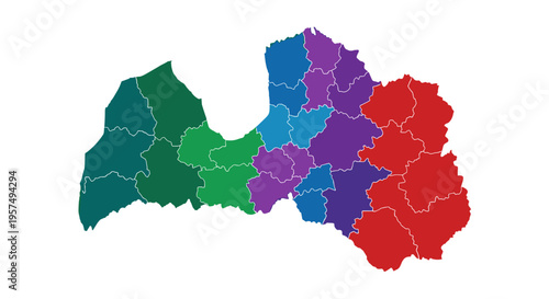 Colorful administrative divisions map of latvia vector graphic illustration