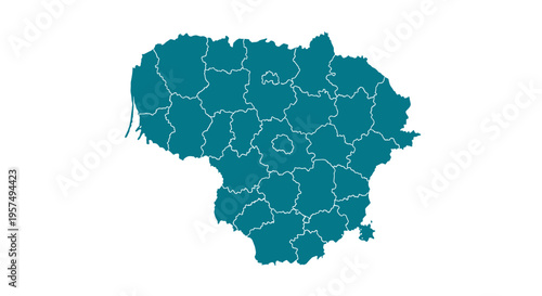 Teal lithuania map outline with internal administrative divisions highlighted
