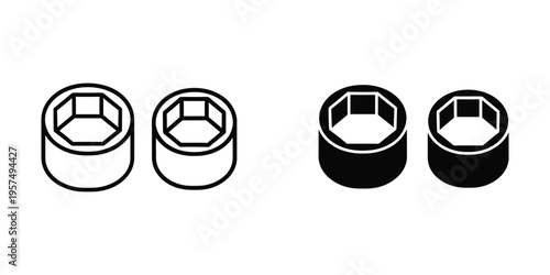 set of four cylindrical mechanical parts cross section vector illustration