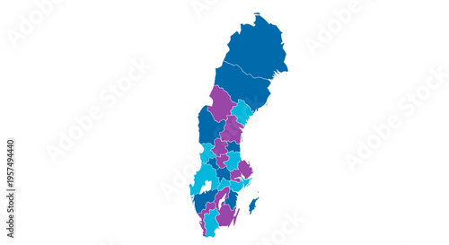 Colorful administrative map of sweden divided into regions with different shades