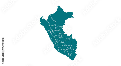 Teal outline map of peru divided into regions on a white background modern graphic