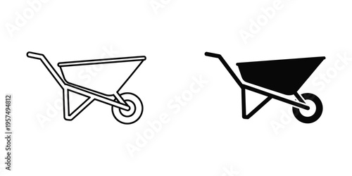 minimalist wheelbarrow and garden cart flat design vector illustration