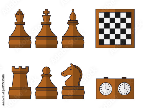 Vector color set of simple chess icons on a white background