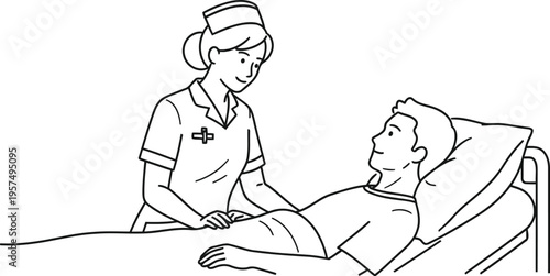 Nurse attending to a patient in a hospital bed for medical care and support
