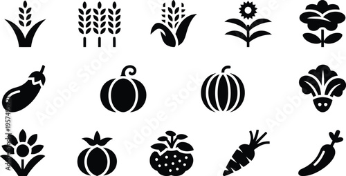Black and white vegetable plant silhouettes
