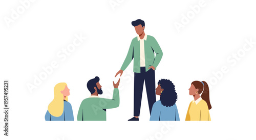 Diverse Team Collaboration and Leadership Guidance Illustration