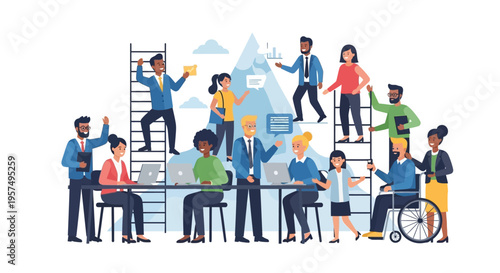 Diverse Business Team Collaborating for Success & Career Growth. Professionals Achieve Goals in an Inclusive, Dynamic Corporate Environment.