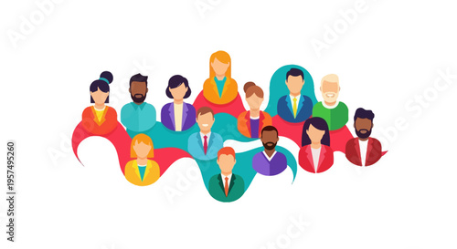Diverse Team and Global Community Network Avatars. Flat Vector Illustration of Connected People for Collaboration and Social Networking