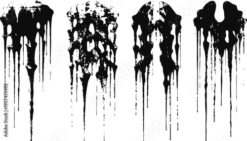 Abstract black paint splatter drip designs grunge ink blot and brush stroke art set