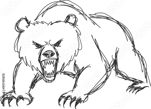Fierce roaring bear sketch with claws exposed wild animal aggressive stance drawing
