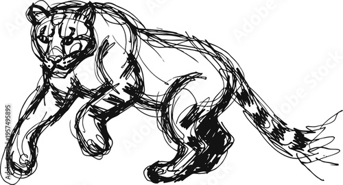 Dynamic sketch of a cheetah in mid leap, capturing motion and agility