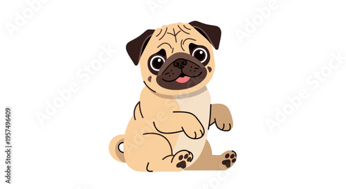 Pug dog sitting with raised paws vector illustration
