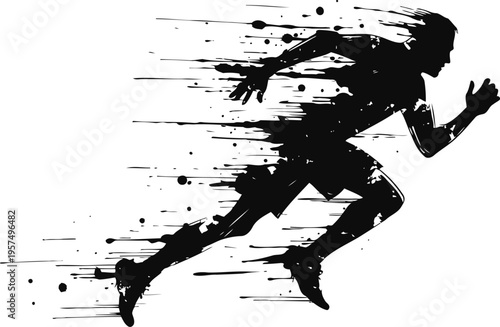 silhouette of a man sprinting fast with dynamic motion effect and speed lines background