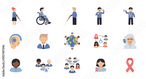Diversity, Inclusion, and Accessibility Icons: People with Disabilities, Global Community, Awareness & Support Symbols