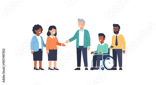 Diverse Business Team Meeting: Inclusion and Equity in the Workplace, People with Disabilities, Multi-ethnic Group Collaboration Vector