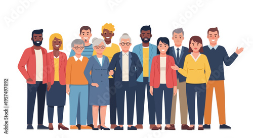 Diverse Group of Happy People Standing Together - Community, Inclusion, and Teamwork Illustration