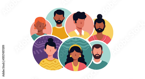 Diverse Group of People Avatars Illustration - Multicultural Community Network & Social Connection Concept Icons