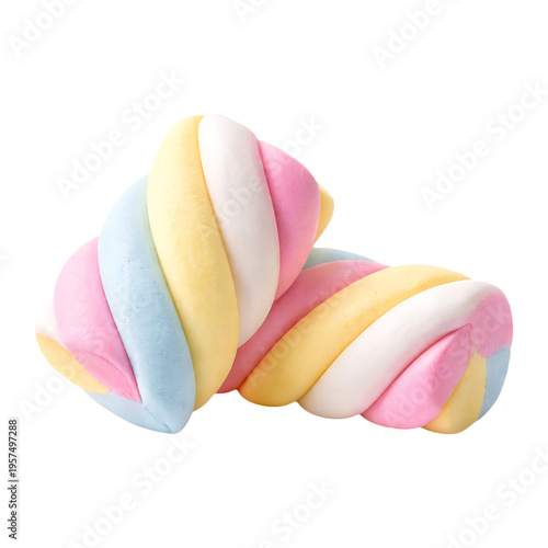 Colorful twisted marshmallows isolated on transparent background