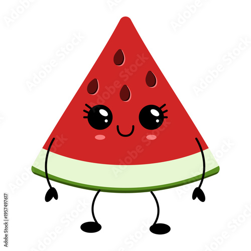 Kawaii cartoon watermelon character with happy expression