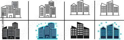Corporate office building icon. Business and commercial real estate symbol for headquarters, enterprise and urban architectural design concepts eps