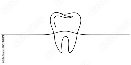 A minimalist single line drawing of a human molar tooth representing dental health and oral care