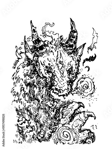 dragon, ink art, doodle drawing
