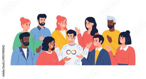 Diverse Group with Neurodiverse Individual - Celebrating Inclusion, Communication, and Community