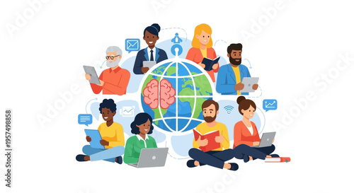 Global Knowledge Sharing & Digital Connectivity: Diverse People Learning & Communicating with Technology