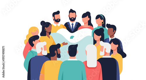 Diverse Global Community Connected: People Group Around Abstract Concept for Social Network, Communication & Collaboration Illustration