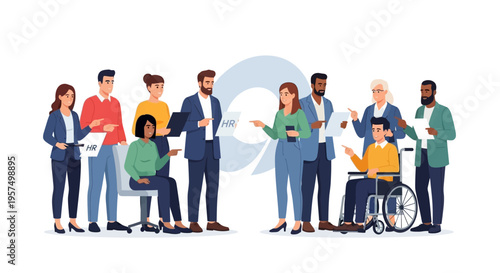 Diverse Business Team Discussing Human Resources and Recruitment with Inclusive Workforce & Equal Opportunities