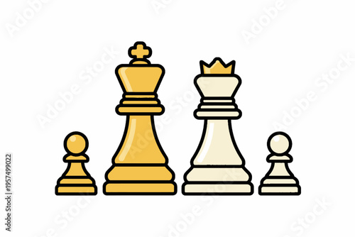 Chess pieces king queen and pawns vector icon on white background