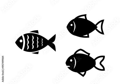 Fish Icon on White Background Marine, Sea, Ocean, Aquatic, Animal, Fishing