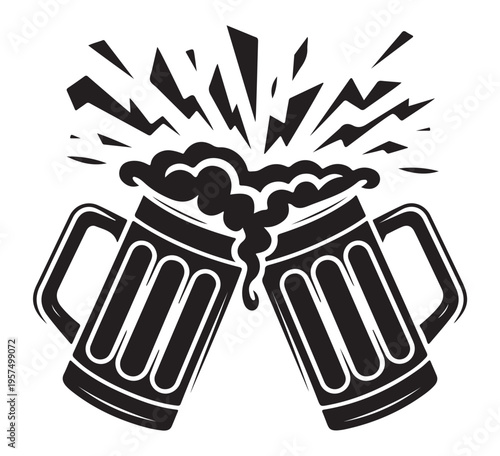 Cheers with two foamy beer mugs