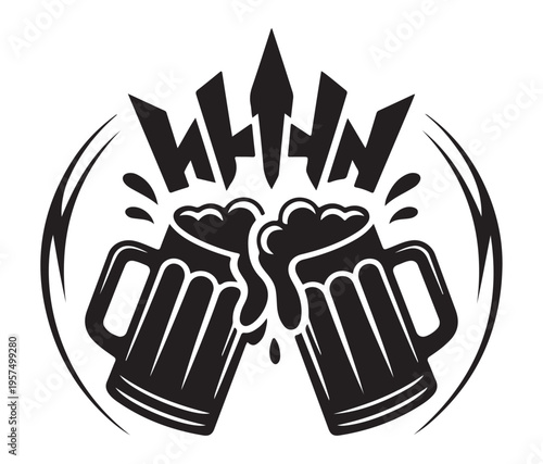 Two beer mugs clinking together in a celebratory toast