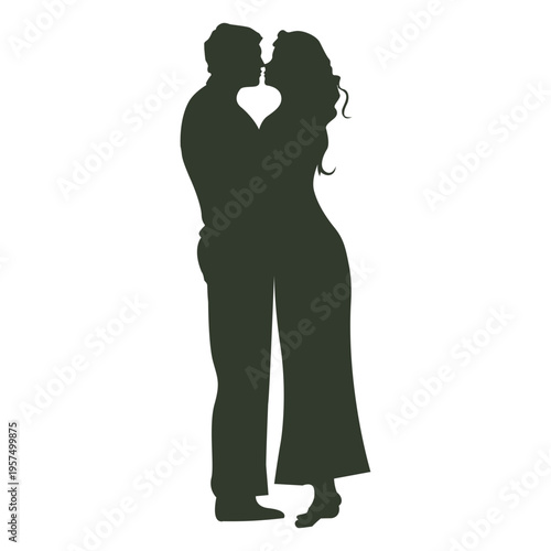 Silhouette of romantic couple kissing