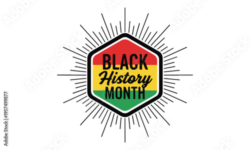 Black History Month Emblem with Pan-African Colors and Sunburst
