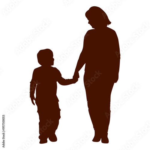 Mom holding kid family silhouette