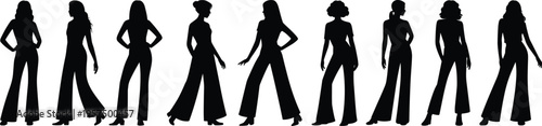 WebWomen silhouettes standing together, diverse female poses, fashion illustration concept, body language study, modern lifestyle, individuality, casual clothing, hairstyle diversity