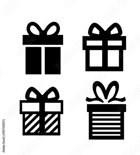 Gift Icon Set on White – Present, Box, Ribbon, Surprise, Holiday, Birthday, Wedding, Celebration, Reward, Give