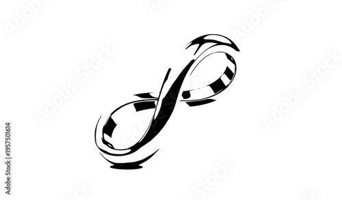 Minimal floating infinity ring side view vector illustration with soft reflections isolated on transparent background