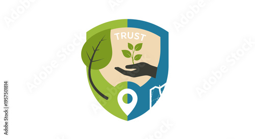 Trust and Sustainable Growth Shield Icon for Environmental Protection and Local Community Initiatives